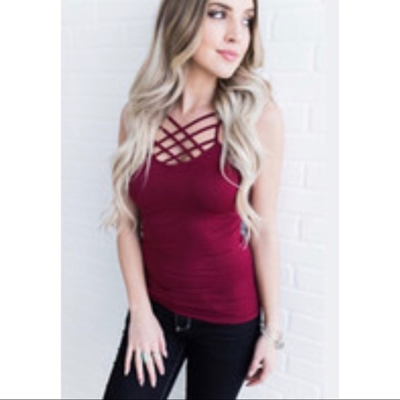Couture Gypsy Tops - 🔥CLEARANCE🔥Burgundy Lattice Cami Tank S/M